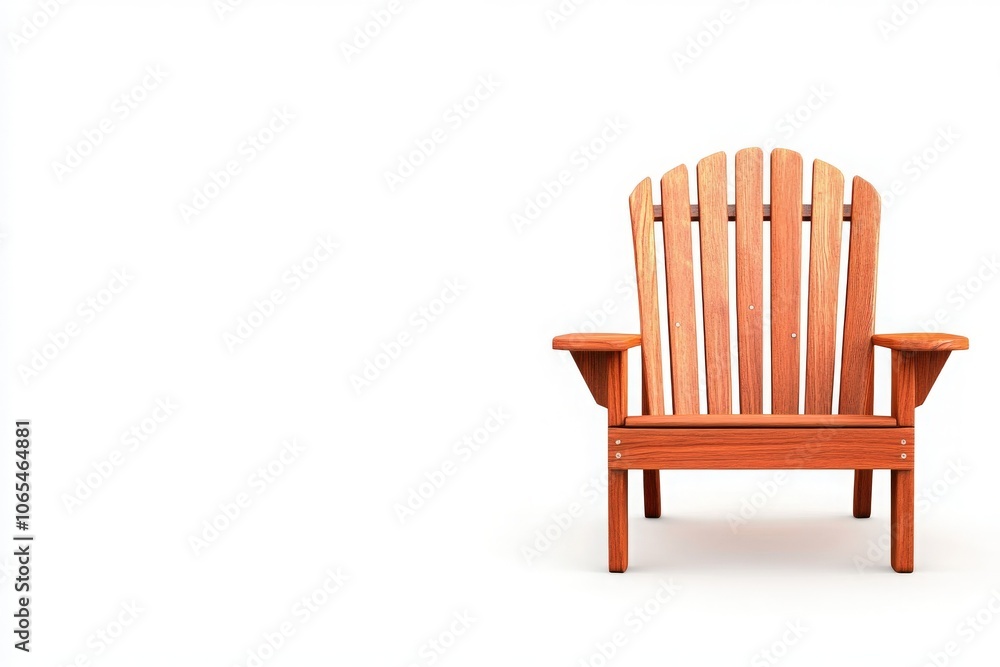 A beautifully crafted wooden deck chair is centered in a minimalist setting, offering a perfect spot for relaxation and enjoyment during leisure moments. Ideal for outdoor spaces or patios.
