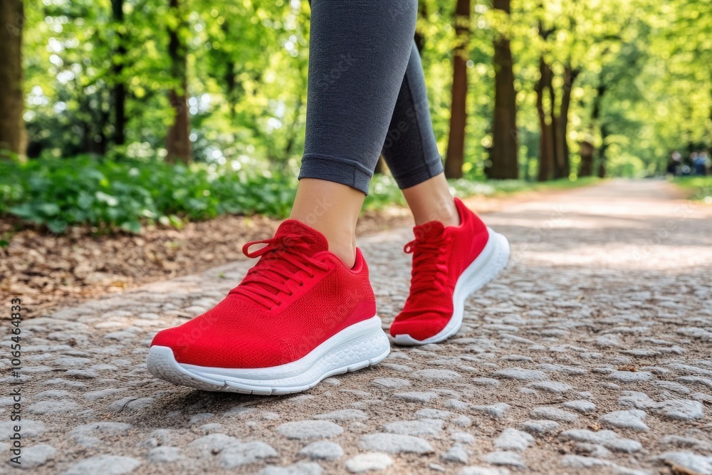 After completing an intense workout, a woman stretches her legs to cool down in a beautiful park surrounded by greenery. The sun shines brightly, creating a serene atmosphere.