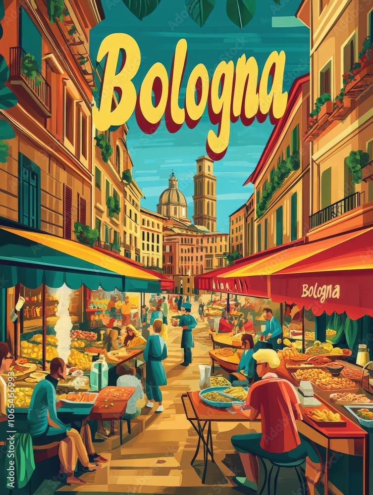Discover the lively atmosphere of Bolognas outdoor market, where locals enjoy delicious food under sunny skies. Quaint streets and historic buildings create an inviting getaway.