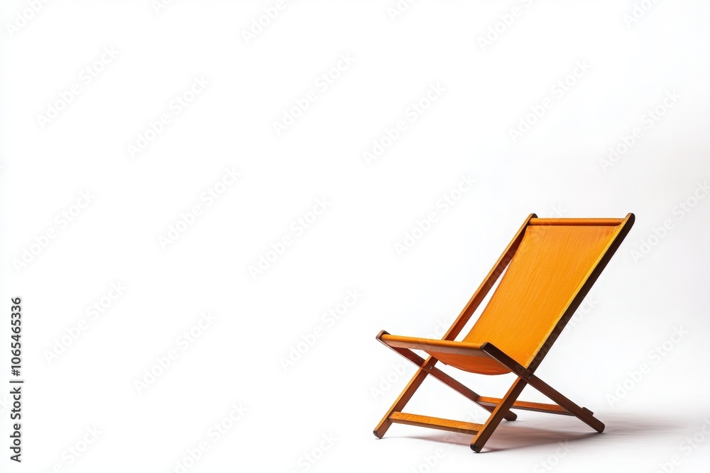 The warm wooden deck chair stands isolated, exuding a sense of tranquility and comfort, perfect for leisurely moments or quiet reflection in an uncluttered space.