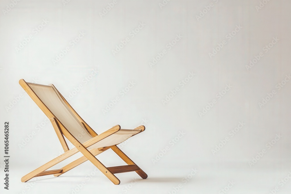 The wooden deck chair stands alone in a minimalist environment, its clean lines and natural materials creating an inviting atmosphere perfect for relaxation.
