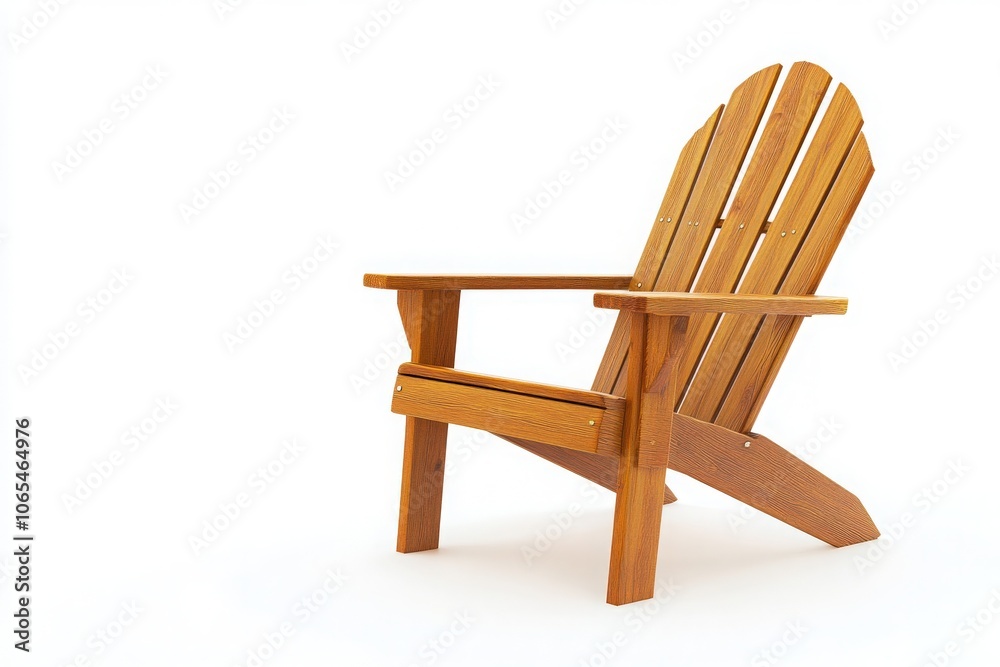 This wooden deck chair is positioned centrally against a plain white backdrop, showcasing its elegant design. Ideal for relaxation and contemplation, it offers a warm touch to any space.