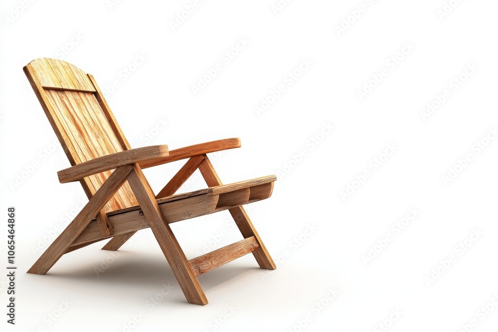 This wooden deck chair stands alone, inviting relaxation and comfort. Perfect for enjoying the outdoors, it symbolizes leisure in a tranquil environment, ideal for warm days.