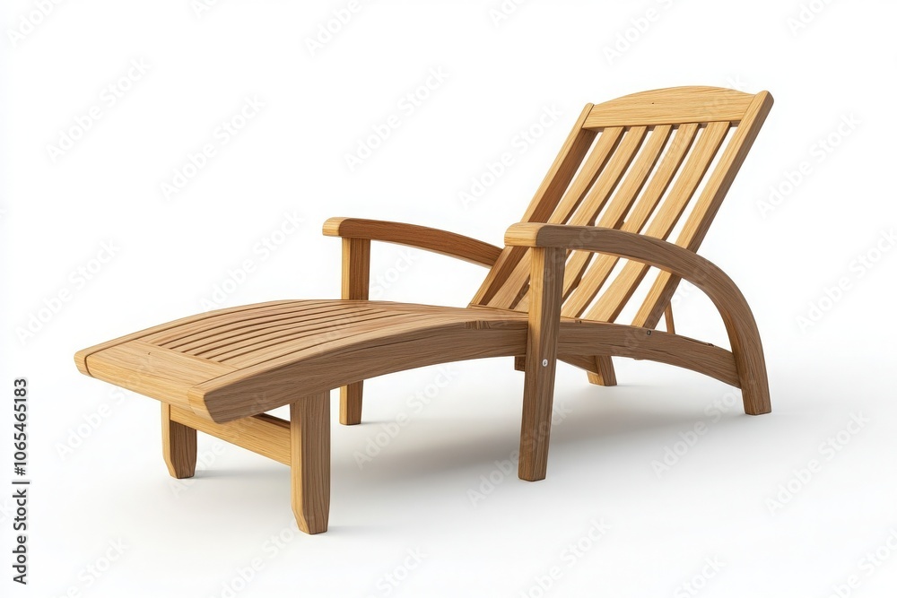 This wooden deck chair stands alone, inviting relaxation in a serene space. Its simple design offers a comfortable spot to unwind, suitable for both indoor and outdoor use at any time.