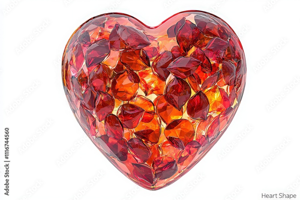 A beautiful heart shaped decoration filled with vibrant red and orange resin pieces. This captivating piece can enhance any room or serve as a thoughtful gift for loved ones.