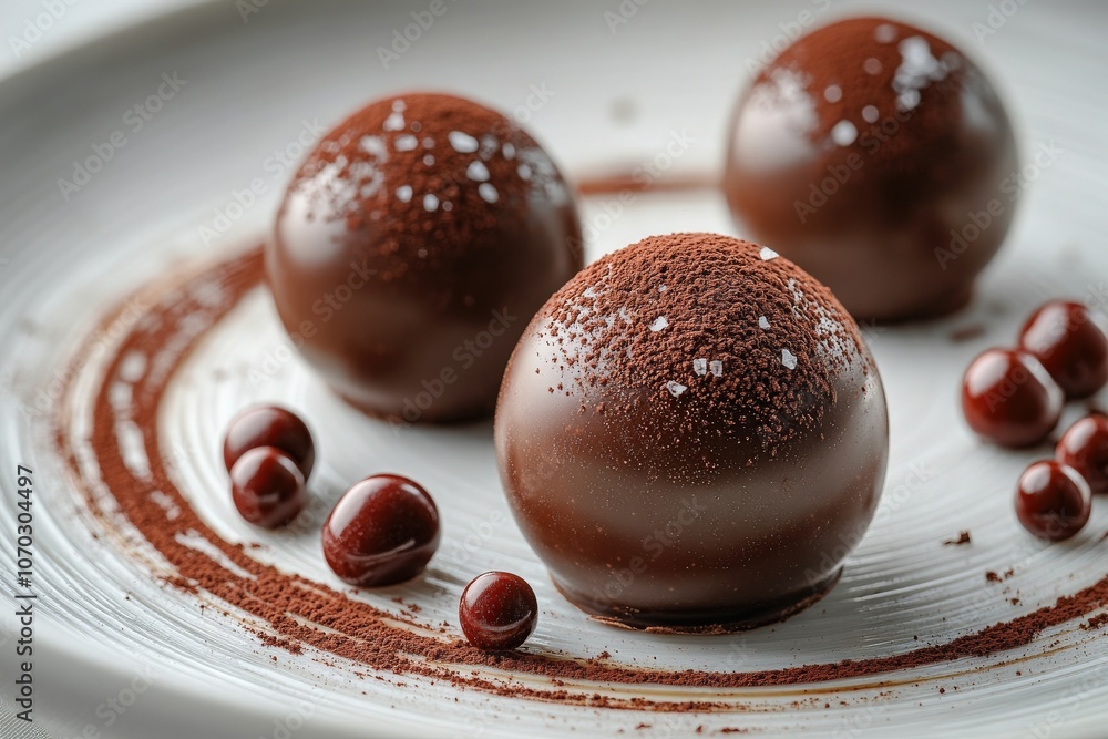 A beautifully arranged selection of gourmet chocolate bonbons is showcased from a top-down perspective.