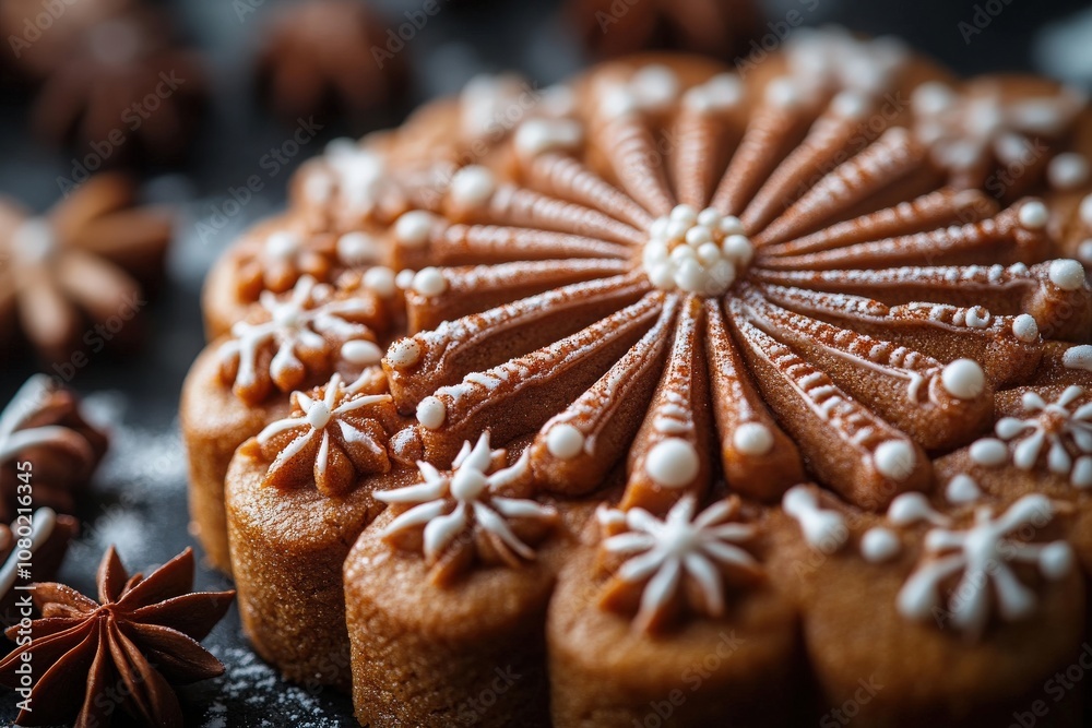 A beautifully crafted gingerbread centerpiece showcases intricate icing designs and festive decorations, perfect for seasonal gatherings and celebrations, highlighting the artistry of holiday baking.