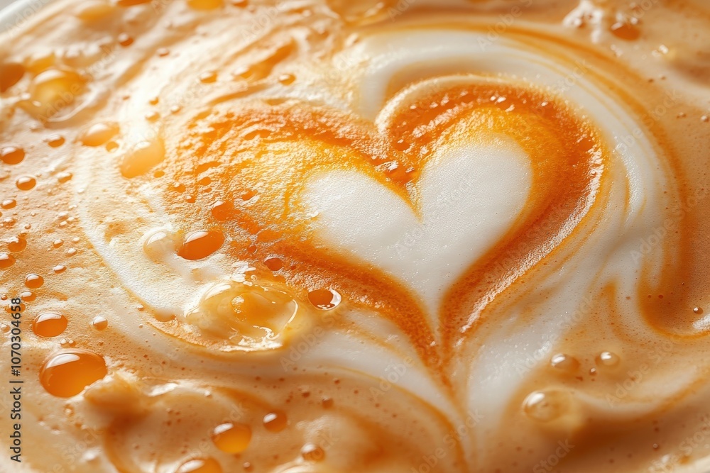 A beautifully crafted heart shape made from steamed milk sits atop a warm latte in a cozy cafe environment, capturing the essence of skilled coffee artistry and comfort.