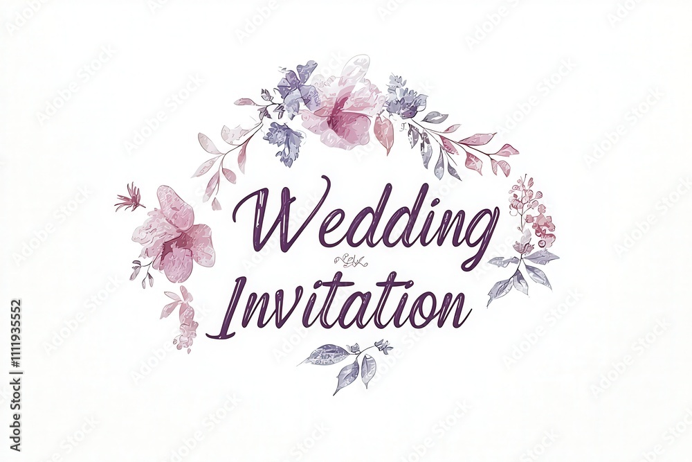 A beautifully crafted wedding invitation showcases delicate floral designs in soft shades of pink and purple, with elegant typography announcing the celebration.