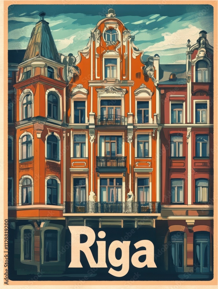 A beautifully detailed building in Riga features vibrant orange hues and ornate decorations. Its architectural style highlights the rich cultural heritage of the city, captivating passersby.