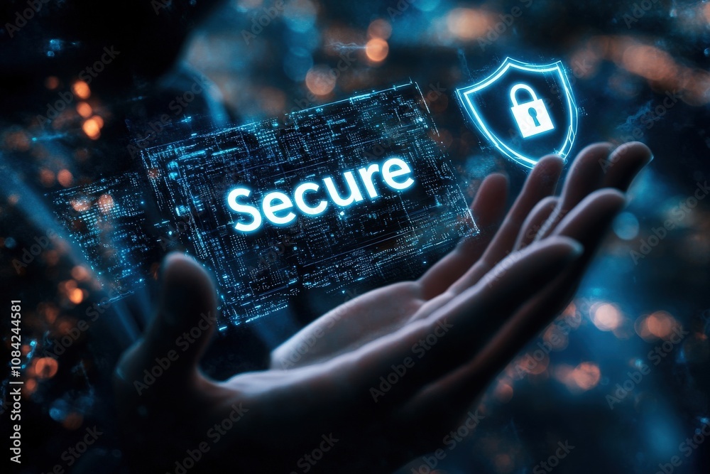 A cybersecurity specialist is actively engaging with virtual security elements, showcasing the importance of safeguarding data in a digital environment. The focus is on effective security measures.