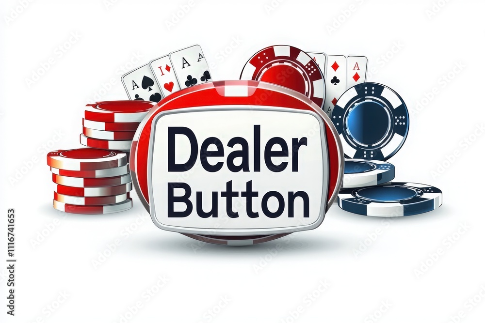 A dealer button sits prominently in front of stacks of poker chips and playing cards, indicating the start of an exciting casino game night filled with strategy and anticipation.
