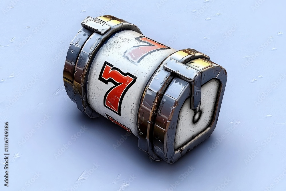 A distinctive treasure chest features a prominent number seven, showcasing vibrant colors and metal accents. Ideal for gaming enthusiasts or as a decorative item for collections.
