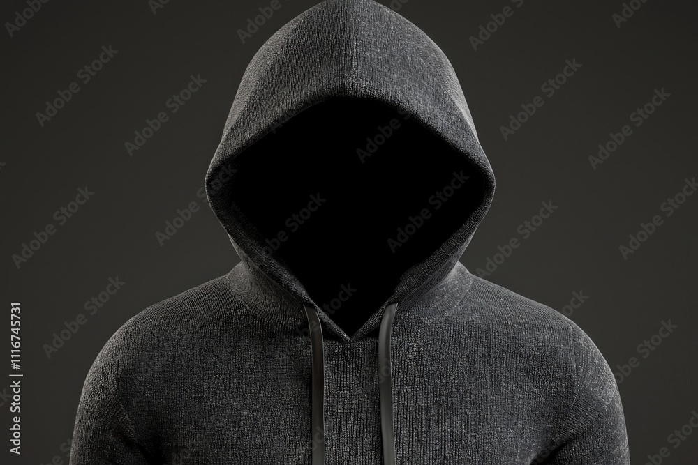 A figure stands with a hood covering their head, creating an air of mystery. The background is plain and dark, enhancing the enigmatic presence of the silhouetted person.