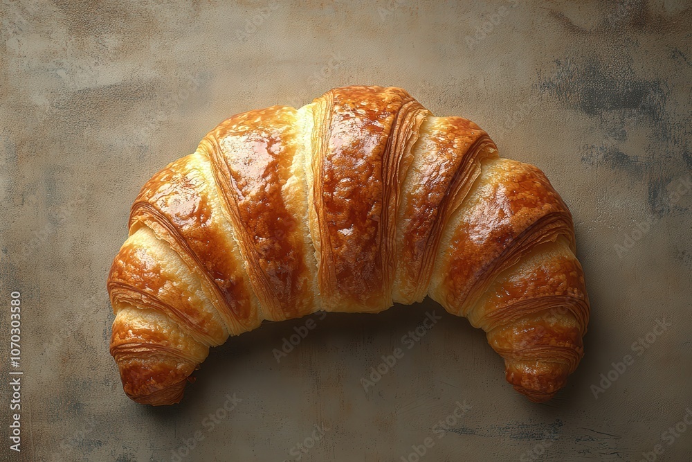 A freshly baked croissant sits on a textured surface, showcasing its golden, crispy layers and inviting aroma. Perfect for breakfast or a snack, its a delightful pastry loved by many.