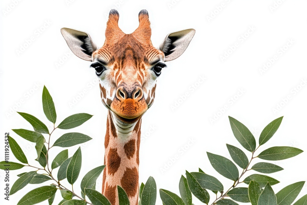 A giraffe stands gracefully with its long neck and distinctive patterns, looking curiously at the surroundings.