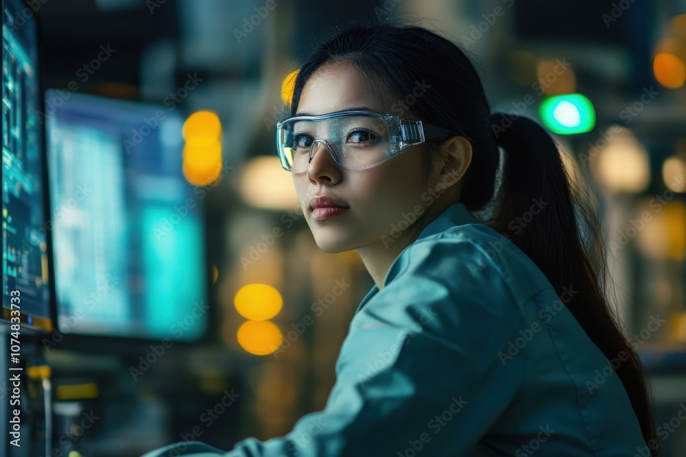 A group of Asian engineering students is focused on their projects in a well-lit lab. They engage with advanced technology, showcasing teamwork and dedication to innovation in their field.