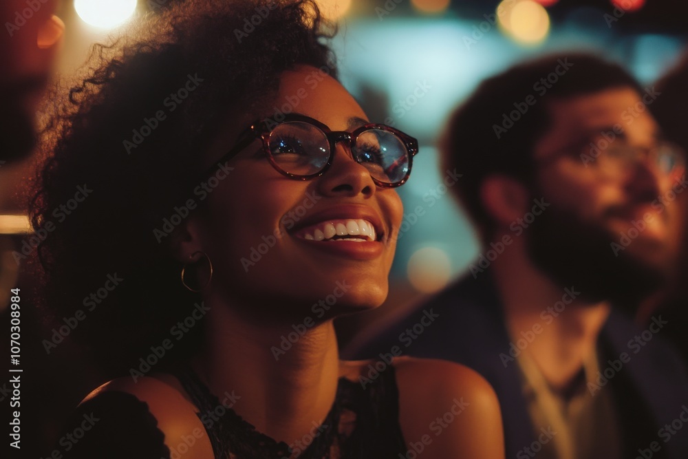 A group of Black individuals is smiling and enjoying a lively presentation at a community event, showcasing their enthusiasm and engagement. The atmosphere is vibrant and uplifting.