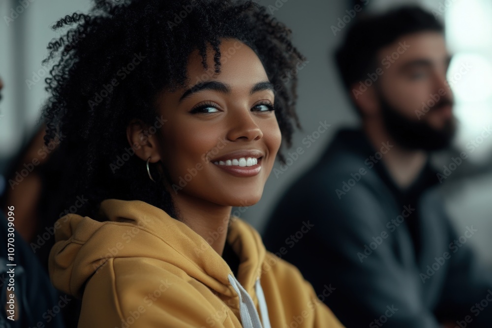 A group of Black individuals shares smiles and positivity while participating in an engaging presentation in a vibrant office setting, fostering an atmosphere of collaboration and creativity.