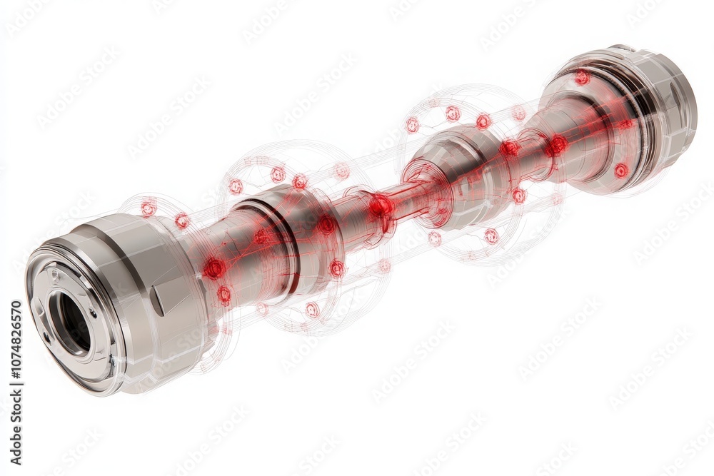 A handheld diagnostic tool is displayed, showcasing its capability to analyze mechanical parts effectively. The design emphasizes precision and technical detail, essential for accurate diagnostics.