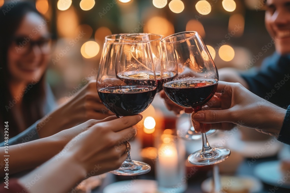 A joyful moment unfolds as Asian couples raise their glasses in a toast, surrounded by family and friends at a warm gathering. The atmosphere is lively and filled with laughter.