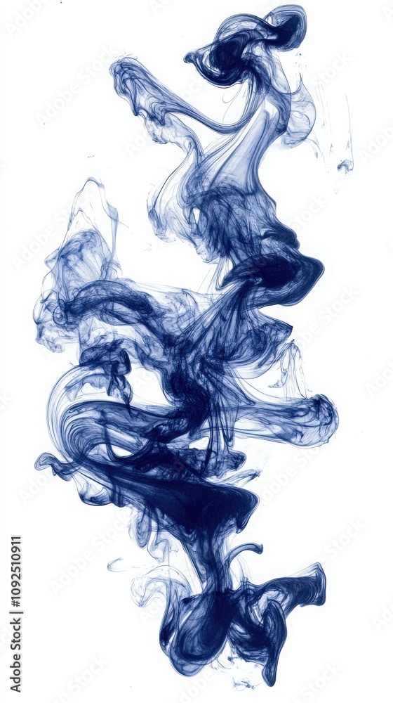 A mesmerizing display of blue ink blending into clear water, forming intricate swirls and shapes. This captivating process showcases the beauty of fluid dynamics and color interaction.