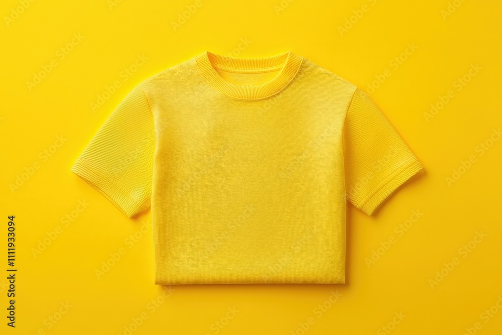 A neatly folded yellow t-shirt is displayed against a matching yellow background, creating a bright and cheerful aesthetic. The vibrant colors evoke a sense of warmth and positivity.