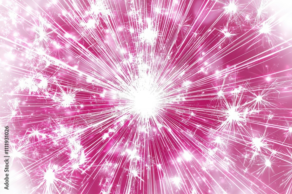 A radiant burst of sparkling lights in shades of pink fills the background, creating an enchanting atmosphere perfect for festivities and joyous occasions. The energetic display captivates attention.