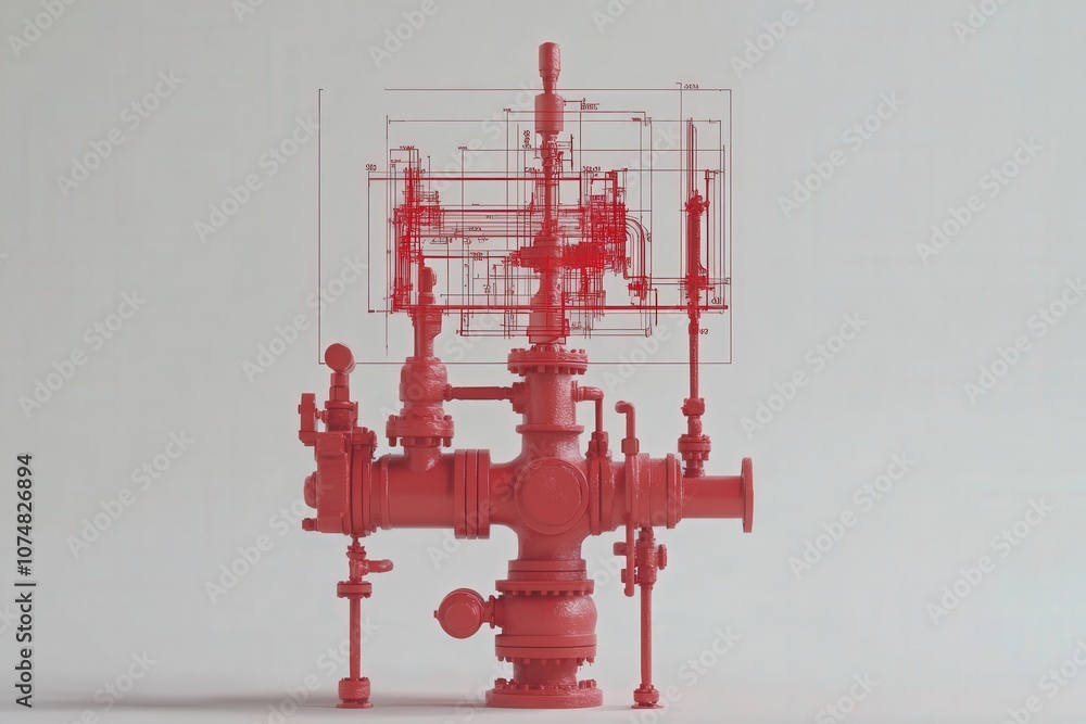 A red handheld diagnostic tool designed for industrial use stands isolated against a neutral backdrop. It features various valves and gauges, emphasizing its functionality and complexity.