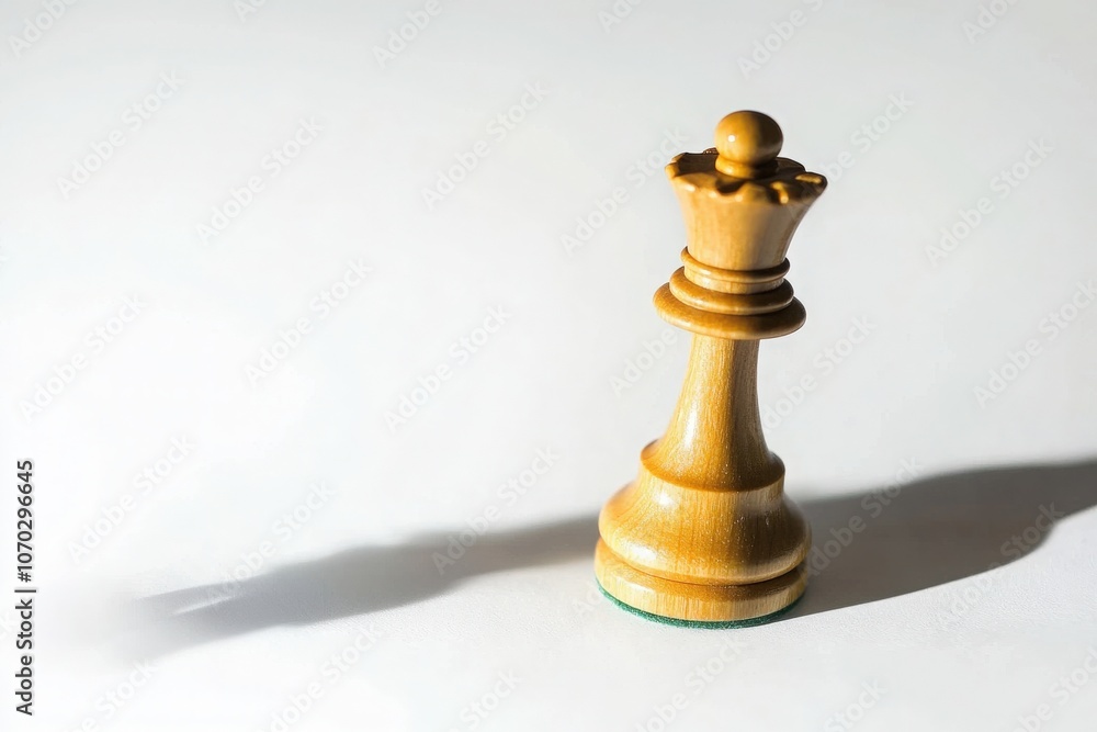 A single wooden king chess piece rests on its side, casting a long shadow on a smooth, light-colored surface. The pieces intricate design suggests its importance in the game of chess.