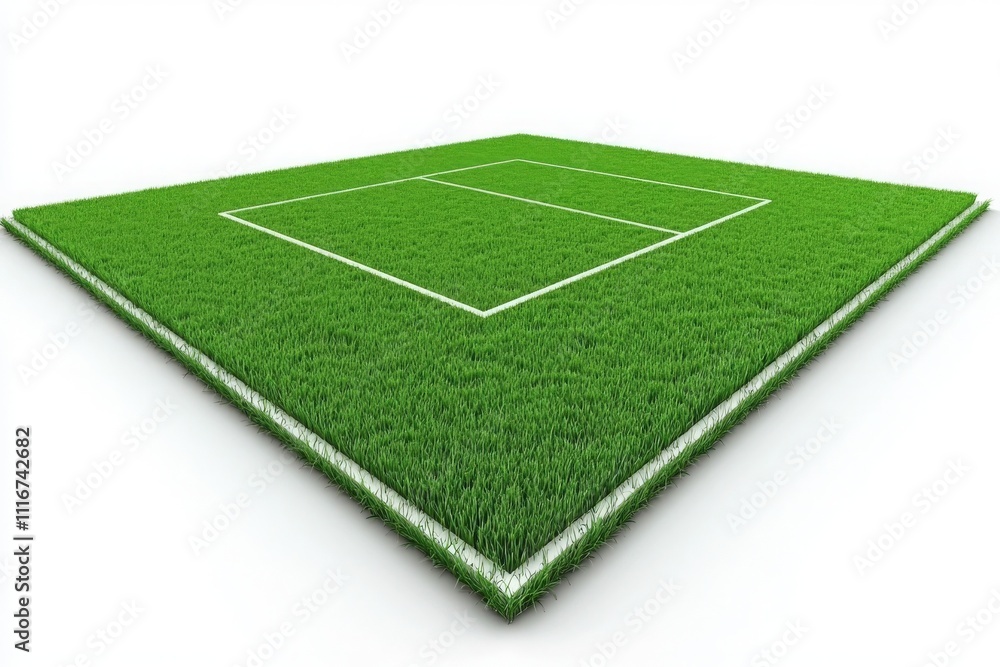 A soccer field featuring lush green grass and clearly marked white lines. The space is well-maintained, providing an ideal setting for an upcoming game or practice session.