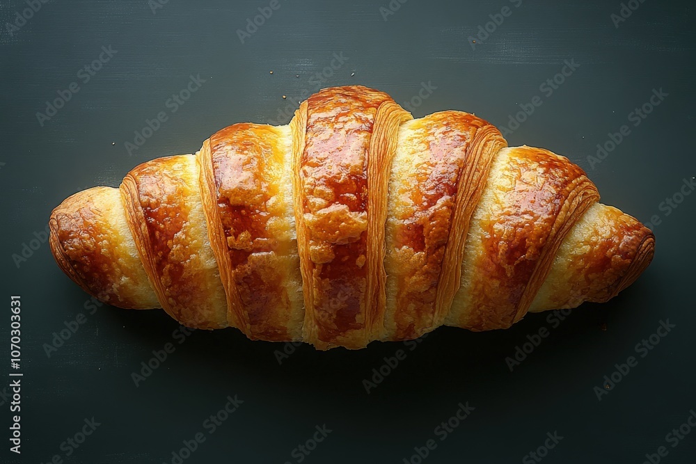 A steaming hot, freshly baked croissant showcases its flaky layers and golden crust. The top-down perspective highlights the artisanal texture and inviting appearance, ideal for breakfast or brunch.