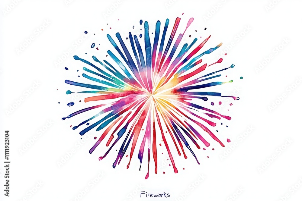 A vibrant explosion of colors portrays fireworks that light up the night sky. The artistic representation captures the joyous spirit of celebration, ideal for festivals or special events.