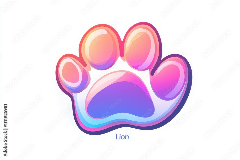 A vibrant illustration of a lions paw print features shades of pink and blue blended together. The design is modern and stylized, capturing a playful essence in its colorful appearance.