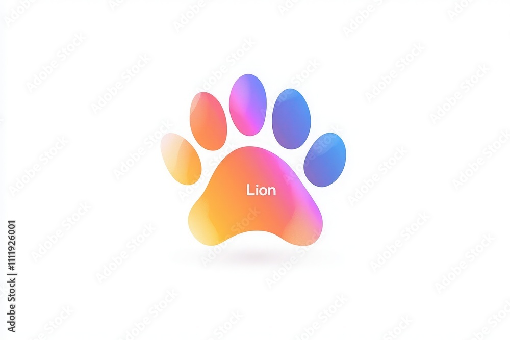 A vibrant paw print design showcases bright colors blending harmoniously, symbolizing a lion. This modern graphic highlights creativity and animal representation in art.