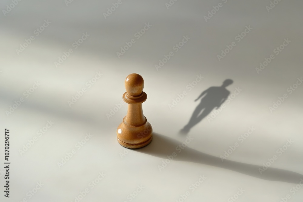 A wooden king chess piece is lying on its side, creating a distinctive shadow on a light surface. The gentle lighting enhances the pieces details, emphasizing its solitary presence.