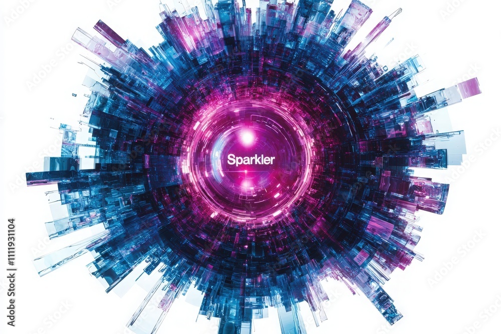 An artistic representation of vibrant colors and geometric shapes radiating outward, creating a sense of energy and movement. The center features the word Sparkler in a striking font.