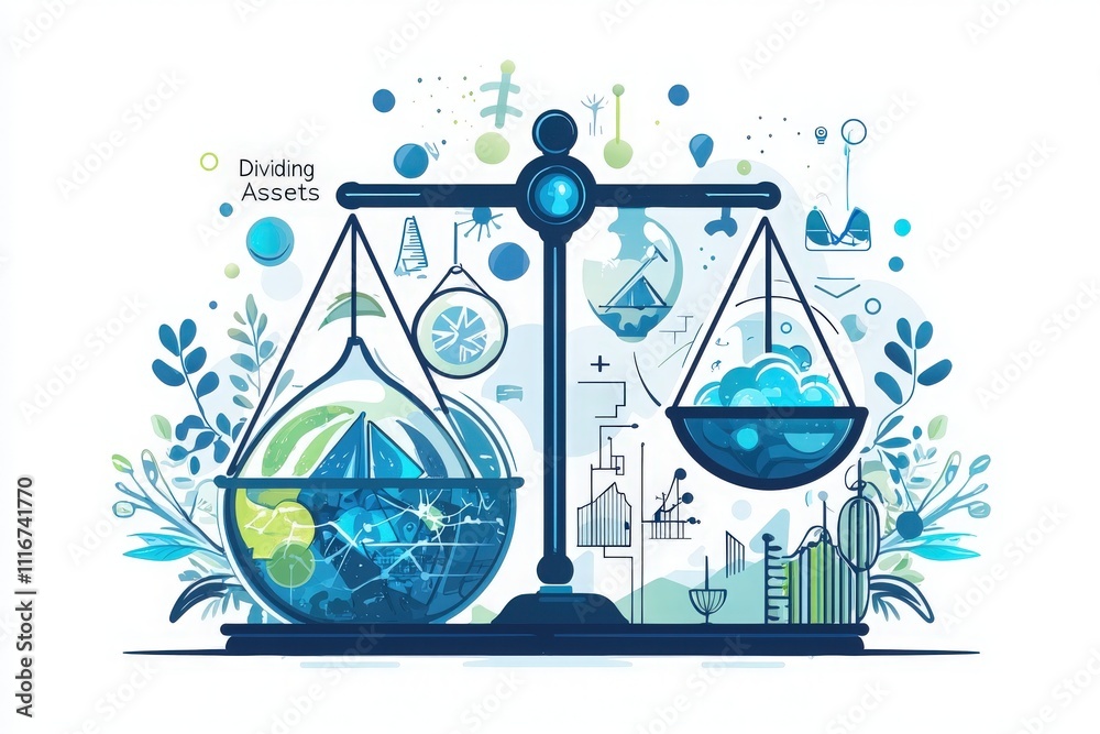 An imaginative representation of a balance scale weighing two globes symbolizing the division of global assets and resources.