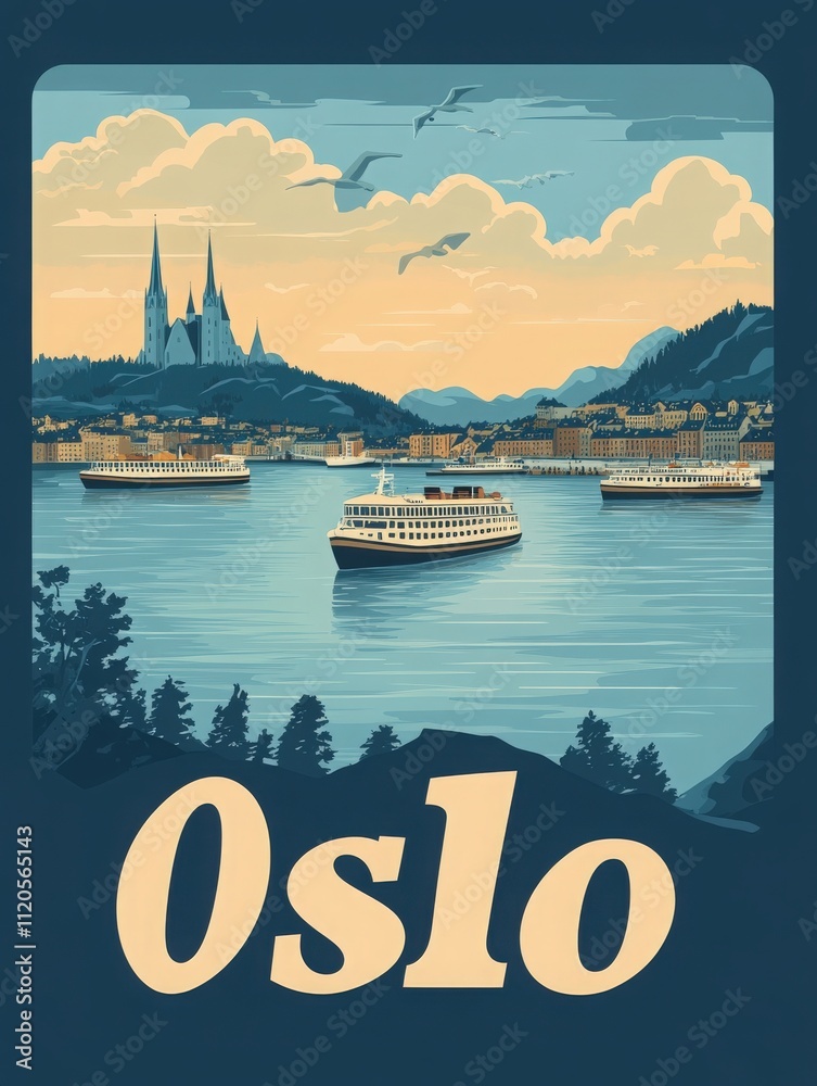 Boats glide across the calm waters of Oslos harbor, framed by gently rolling hills and a picturesque skyline. The warm hues of sunset create a serene atmosphere, highlighting the charm of the city.