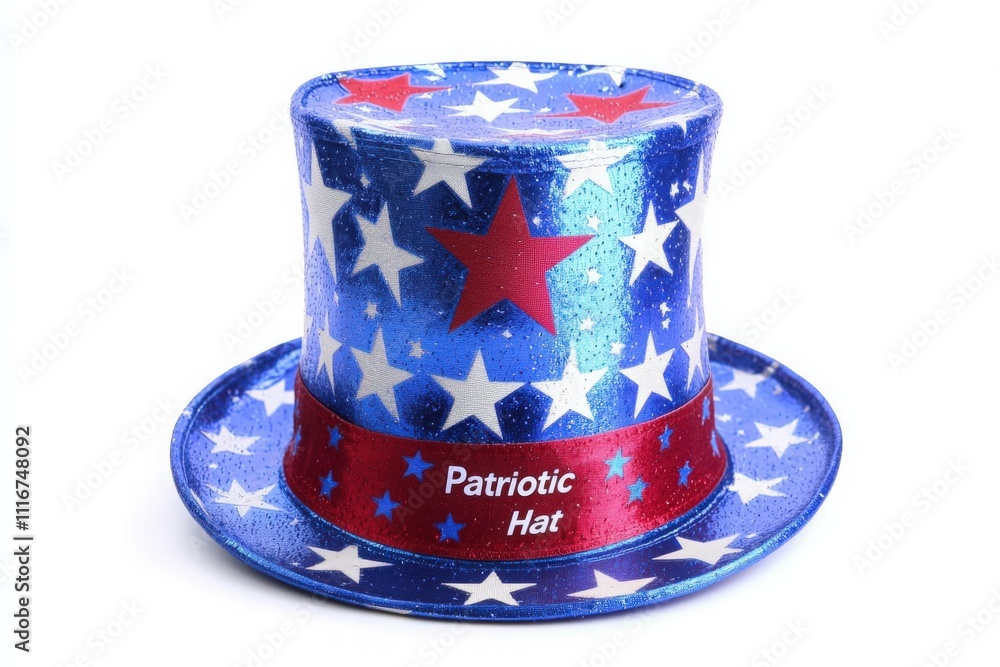 Bright blue hat adorned with red stars and white stripes, perfect for patriotic events and celebrations. Ideal accessory for showcasing national pride during holidays and community gatherings.