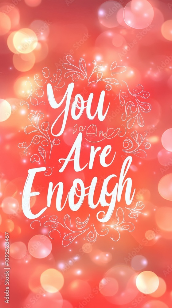 Bright colors blend together to create a warm atmosphere, showcasing the uplifting message You Are Enough surrounded by whimsical floral designs.