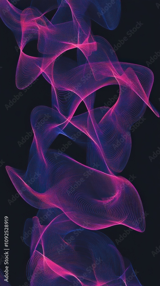 Colorful abstract patterns in shades of pink and purple intertwine against a dark background, creating a mesmerizing visual effect that captivates the viewers attention.