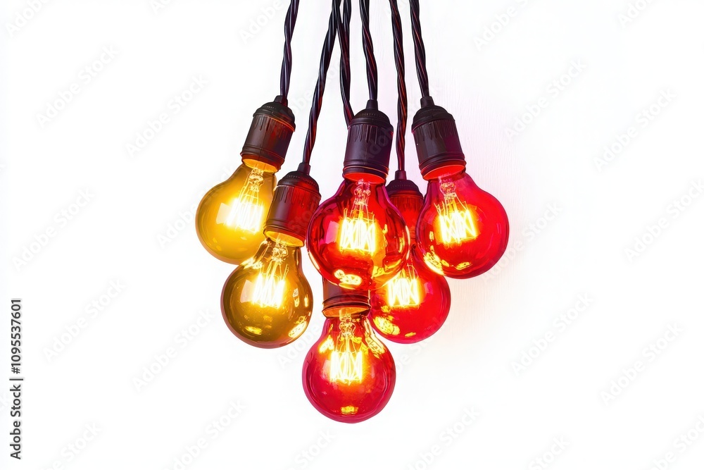 Colorful string lights hang in clusters, casting a warm glow. The lights feature a mix of red and yellow bulbs, creating a cheerful ambiance that enhances any celebration or gathering.