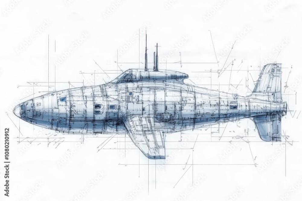Detailed technical drawing illustrates a deep-sea exploration vehicle, showcasing its design. This blueprint highlights features optimized for underwater exploration and research tasks.