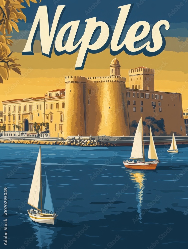Discover the beauty of Naples, where sailboats glide across calm waters in front of historic castles, evoking a sense of adventure and Mediterranean allure.