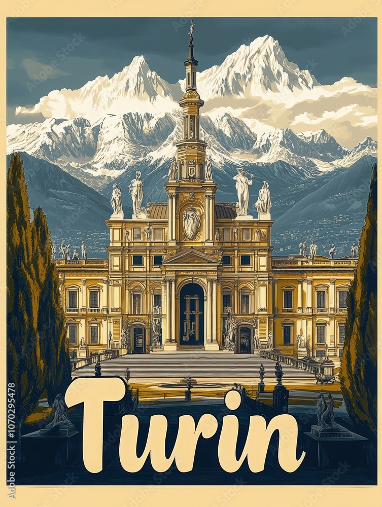 Explore the stunning architecture of Turin, featuring grand structures with intricate details, set against the backdrop of magnificent mountains, showcasing the allure of this historic city.