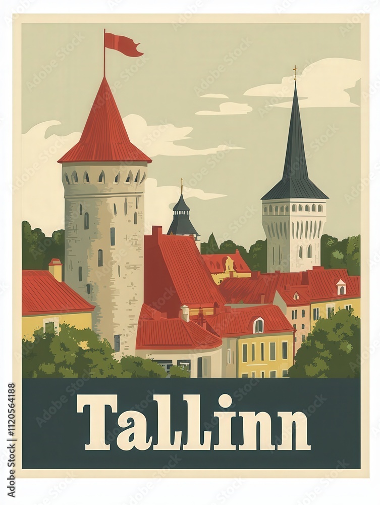 Historic buildings with red rooftops and stone towers rise against a vibrant sky in Tallinn. The scene captures the charm and beauty of this ancient city, inviting exploration and admiration.