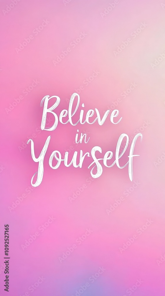 Inspiring text encourages self-confidence with the words Believe in Yourself against a gradient of pink and purple hues, promoting a sense of positivity and motivation.