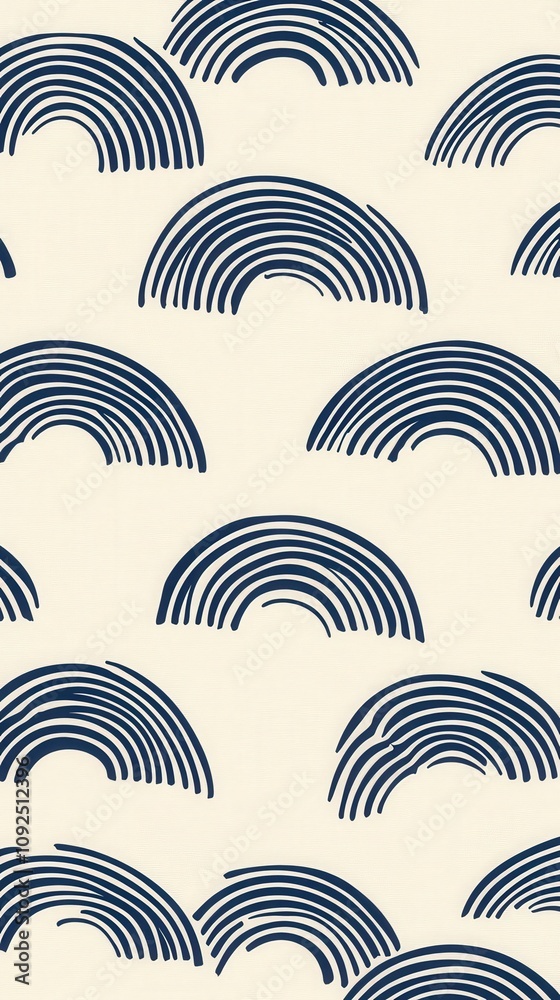 Repeating wave patterns in deep navy blue contrast against a soft cream background, creating a stylish and modern decorative motif suitable for various design applications.