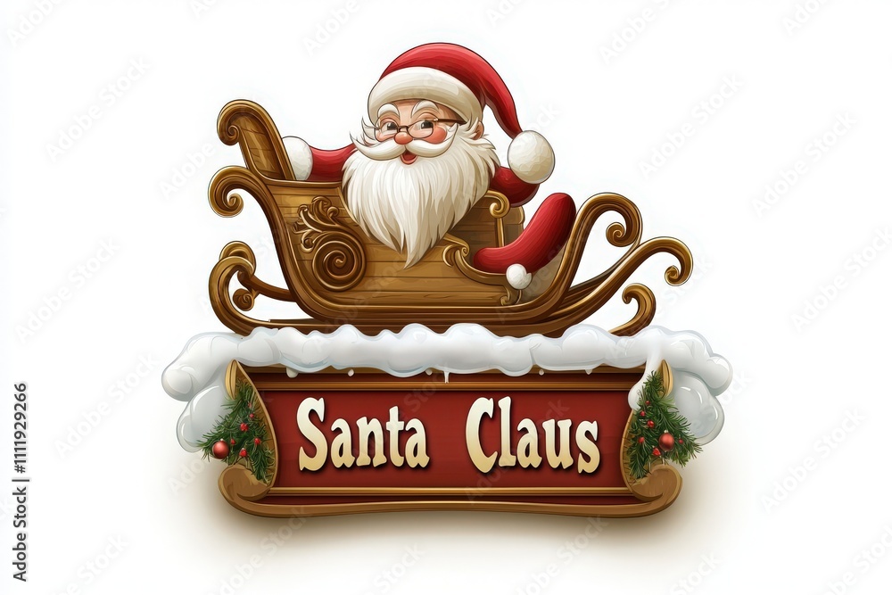 Santa Claus joyfully rides in a sleigh adorned with festive decor, embodying the spirit of winter celebrations. This scene captures the warmth and joy associated with the holiday season.
